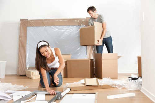 Removal team working on a Battersea home move near local apartment buildings
