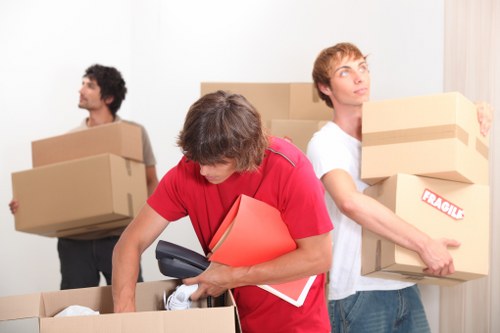 Packed boxes and furniture prepared for a Battersea relocation service