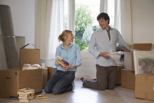 Removal boxes and protective packing supplies prepared for a Battersea property
